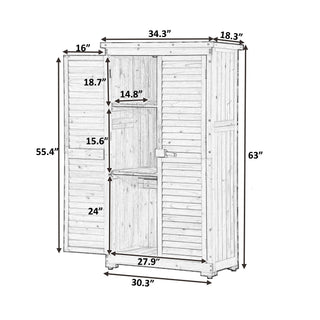 TOPMAX Wooden Garden Shed 3-tier Patio Storage Cabinet Outdoor Organizer Wooden Lockers with Fir Wood (Natural Wood Color -Shutter Design)