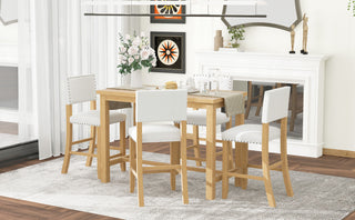 TREXM 5-Piece Counter Height Dining Set, Classic Elegant Table and 4 Chairs in Natural Wood Wash