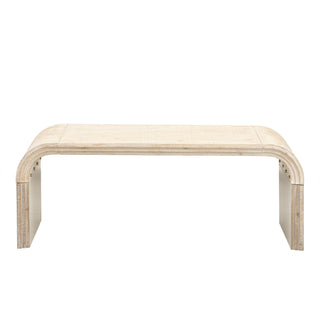 TREXM Minimalist Coffee Table with Curved Art Deco Design for Living Room or Dining Room(Natural Wood Wash)