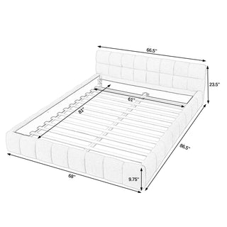 Queen Size Upholstered Bed Frame with Thick Fabric, Chenille Fabric Grounded Queen Size Platform Bed with Headboard and Solid Frame. No Box Spring Needed, Beige(68''*86.5''*23.5'')