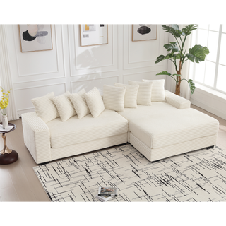 [NEW ARRIVED] [VIDEO PROVIDED] Oversized Two-Piece  Couches,  L Shaped Sofa, Corduroy, Right Chaise Daybed,with Armrests,Eight Throw Pillows,Corner Sofa,Easy To Assemble, Beige