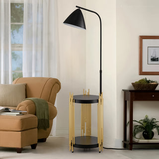 Luxury Shelves Floor Lamp for Living Room, Industrial Metal Lampshade Tall Standing Lamp, Reading Light for Bedroom and Office (E26 Bulb Not Included) - Matte Gold and Matte Black