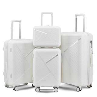 4-Piece Luggage Set (14/20/24/28), Expandable Lightweight Suitcase with 4 Double 360° Mute Spinner Wheels, Durable PP Materials, TSA Lock Travel Luggage