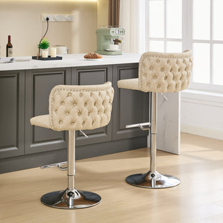 A&A Furniture,Swivel Barstools Adjusatble Seat Height With Chrome Base, Modern PU Upholstered Bar Stools with the whole Back Tufted, for Home Pub and Kitchen Island,Beige, Set of 2