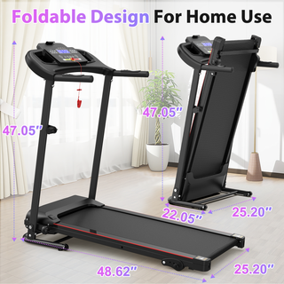 Folding Treadmill with Incline 2.5HP 12KM/H Electric Treadmill for Home Foldable, Bluetooth Music Cup Holder Heart Rate Sensor Walking Running Machine for Indoor Home Gym Exercise Fitness