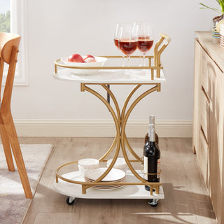 2-Tier Rolling Bar Cart, Industrial Style Beverage Cart with Wine Rack and Glass Holder, Mobile Wine Trolley for Kitchen and Living Room