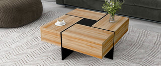 ON-TREND Unique Design Coffee Table with 4 Hidden Storage Compartments, Extendable Sliding Tabletop, UV High-Gloss Square Cocktail Table for Living Room, 31.5"x31.5"