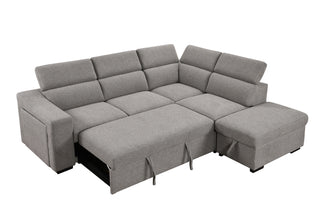 105"L-Shape Sectional Sofa with Pull-Out Bed and Ottoman Storage Space, Convertible Sleeper Couch, Arm with 1 Cup Holders and Wirelessly Charged, for Living Room, Apartment, Light Gray