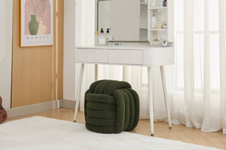 060-Chenille Fabric Modern Knot Design Ottoman Makeup Stool Footstool, Comfortable and Stylish Seat for Living Room, Bedroom,Green