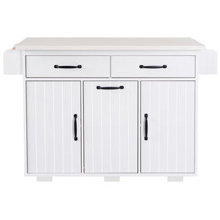 K&K Kitchen Island with Trash Can Storage Cabinet, Drop Leaf, Spice Rack, Towel Rack, Drawer, Rolling Kitchen Cart on Wheels with Adjustable Shelf, White
