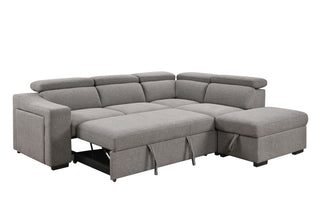 105"L-Shape Sectional Sofa with Pull-Out Bed and Ottoman Storage Space, Convertible Sleeper Couch, Arm with 1 Cup Holders and Wirelessly Charged, for Living Room, Apartment, Light Gray