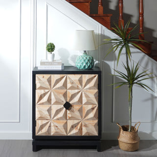 3D Geometric Carved Double-Door Cabinet – Manufactured Wood Storage Cabinet, Modern Decorative Furniture