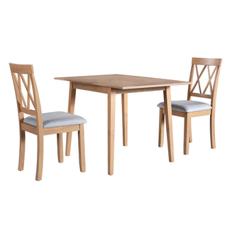 3 Piece Kitchen Dining Set with Drop Leaf Dining Table and 2 Dining Upholstered Chairs, Dining Room Set for Small Places, Natural