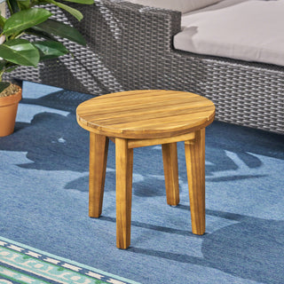 Outdoor 16" Acacia Wood Side Table, Teak Finish