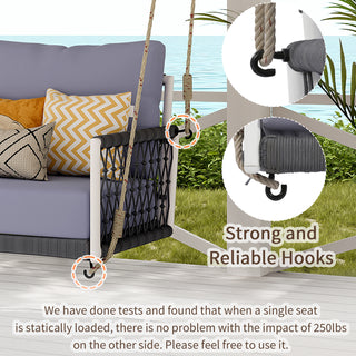 TREXM 1-Piece Woven Rope Outdoor Swing Sofa with Soft Cushions Seating 2 for Patio, Courtyard and Balcony (Light Grey)