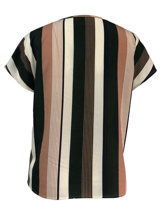 Striped Notched Short Sleeve Blouse for Women