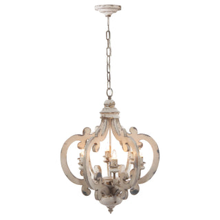 French Country Wood Chandelier, 6-Light Farmhouse Pendant Light Fixture with Adjustable Chain for Kitchen Foyer Hallway Entryway, Bulb Not Included