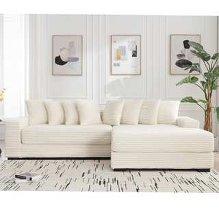 [NEW ARRIVED] [VIDEO PROVIDED] Oversized Two-Piece  Couches,  L Shaped Sofa, Corduroy, Right Chaise Daybed,with Armrests,Eight Throw Pillows,Corner Sofa,Easy To Assemble, Beige