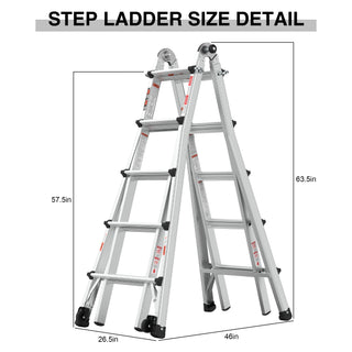 22ft Aluminum Multi-Position Ladder with Wheels, 300 lbs Weight Rating