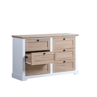 AUTUMN Modern 6 Drawer Master Dresser with Interlock Drawer Feature – Pre-assembled Drawer Slide and Interlock, Wide Dresser for Bedroom, 6 Deep Drawers for Closet Organizer - Easy Assembly, White/Oak