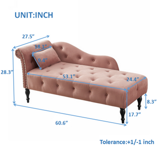 Aijia 60.6" Velvet Chaise Lounge Buttons Tufted Nailhead Trimmed Solid Wood Legs with 1 Pillow,Rose  (Left Arm Design as Shown in the Picture)