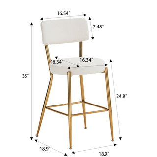 Set of 4 modern teddy fabric upholstered bar stools - Metal base high stool - Suitable for kitchen, dining and living room - Beige - Stylish and comfortable island seating