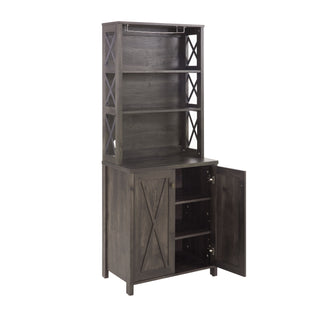 Coffee Bar Cabinet with Microwave Stand & Metal Frame – Side Home Source Bar Cabinet with Hollow-Out Barn Design – Charcoal Gray – 26.77" x 15.75" x 67.32"