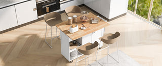 K&K Kitchen Island with Foldable Counter Top, Kitchen Storage Cart with Slide-Out Shelf, Towel Rack and Drawer, Rolling Kitchen Cart on Wheels, for Kitchen, Living Room, Dining Room, White