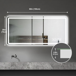 28x60 Inch LED Bathroom Vanity Mirror – Anti-Fog, Dimmable, Shatter-Proof Tempered Glass, Ideal for Bathroom Wall Decor, Beauty Makeup, and Shaving