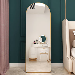 The 3rd generation aluminum alloy metal frame arched floor mounted wall mirror, upgraded in quality, bathroom makeup mirror, bedroom entrance, clothing store, gold 65 "* 23 "W1151121956