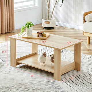 Modern minimalist log colored double layered rectangular coffee table, tea table.MDF material is more durable,Suitable for living room, bedroom, and study room.35.4"*19.6"*16.5" CT-16