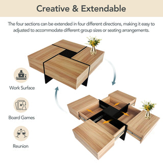 ON-TREND Unique Design Coffee Table with 4 Hidden Storage Compartments, Extendable Sliding Tabletop, UV High-Gloss Square Cocktail Table for Living Room, 31.5"x31.5"