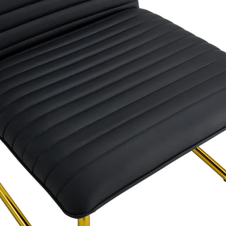 Black minimalist armless sofa chair with Pu backrest and golden metal legs, ideal for offices, restaurants, kitchens, and bedrooms