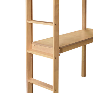 
Twin High Loft Bed, Rubber Wood with Safety Guardrail, Built-in Desk and Ladder, White Oak
