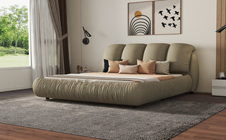 Queen Size Luxury Upholstered Bed With Thick Headboard, Vevet Queen Bed with Oversized Padded Backrest, Cinerous