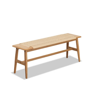 Woven Design Natural Oak Wood Dining Bench Bed Bench for Dining Room, Bedroom, Bathroom