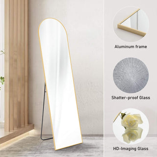 Floor Standing Mirror, Wall Mirror with Stand Aluminum Alloy Thin Frame,16''*59'',Gold-arched