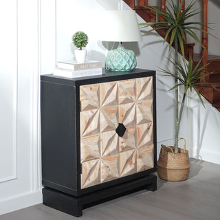 3D Geometric Carved Double-Door Cabinet – Manufactured Wood Storage Cabinet, Modern Decorative Furniture