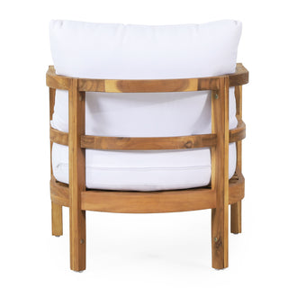 Outdoor Acacia Wood Patio Club Chair - Waterproof Thick Cushion Deep Seating, 400lbs Weight Capacity, for Porch, Garden, Backyard, Balcony (Light Teak Finish, White)