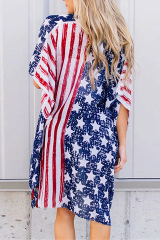 Full Size Star and Stripes Open Front Cover Up for Women