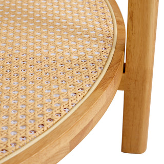 Modern simple circular double-layer solid wood tea table rattan woven Chinese side table small round table suitable for living room, dining room and bedroom