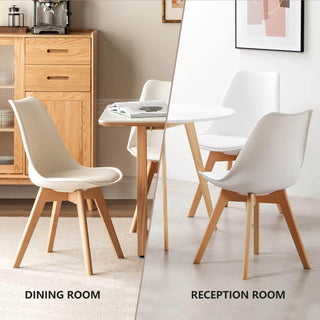 pu Leather Upholstered Dining Chairs with Wood Legs, Set of 4 for Kitchen, White