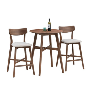 3-Piece Bar Table Set – Modern Round Counter Height Pub Table with Bar Stools, Wooden High Top Pub Dining Set for Kitchen, Restaurant, Cocktail Bar, Walnut