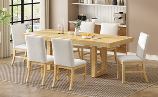 TOPMAX Traditional 7-Piece 72" Extendable Dining Table Set with 12inch Butterfly Leaf and 6 Upholstered Dining Table Set, Natural