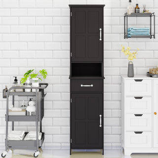 Double Door Narrow Height Slim Floor Standing Cabinet with 2 Adjustable Shelves-Black