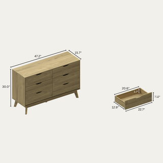 NORDICA 6 Drawer Master Dresser with Interlock Drawer Feature – Pre-Assembly Drawer Slides, Wide Dresser for Bedroom, 6 Deep Drawers for Closet Organizer, Easy Assembly, Natural Oak