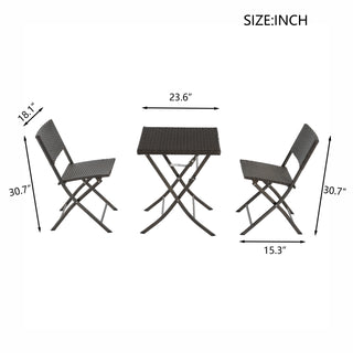 3-Piece Foldable Rattan Patio Bistro Set – Table & 2 Chairs, All-Weather Outdoor Furniture for Garden, Pool, Balcony