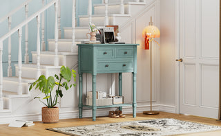 TREXM Narrow Console Table, Slim Sofa Table with Three Storage Drawers and Bottom Shelf (Light Blue)