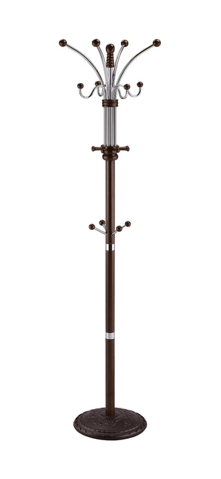 73" Tall Chrome and Wood Coat Rack, Espresso finish