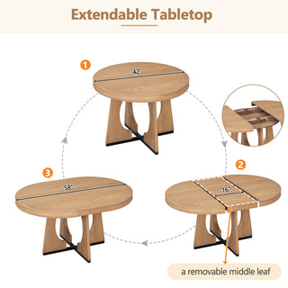 TREXM 5-Piece Retro Rustic Functional Dining Set – 1 Extendable Table with 16-Inch Leaf and 4 Upholstered Chairs, Unique Geometric Design, Ideal for Dining Room and Kitchen (Natural)